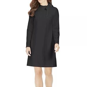 Calvin Klein Black Ruffle Bow Tie High Neck Long Sleeve Dress Size‎ 10